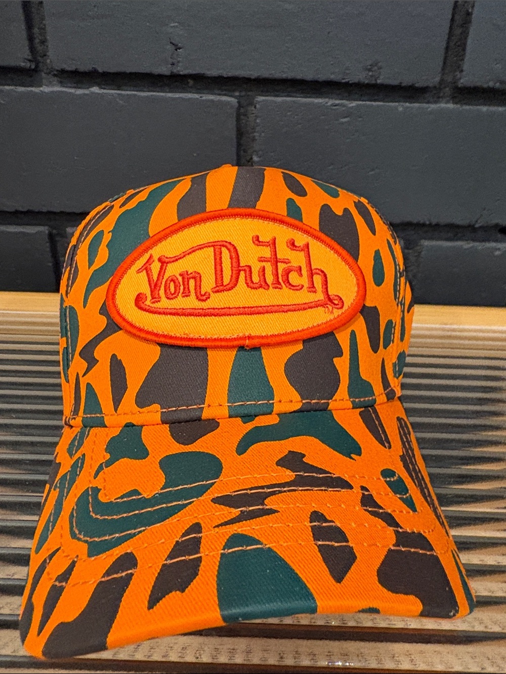 Von Dutch Orange, Green & Brown Camo Trucker Hat